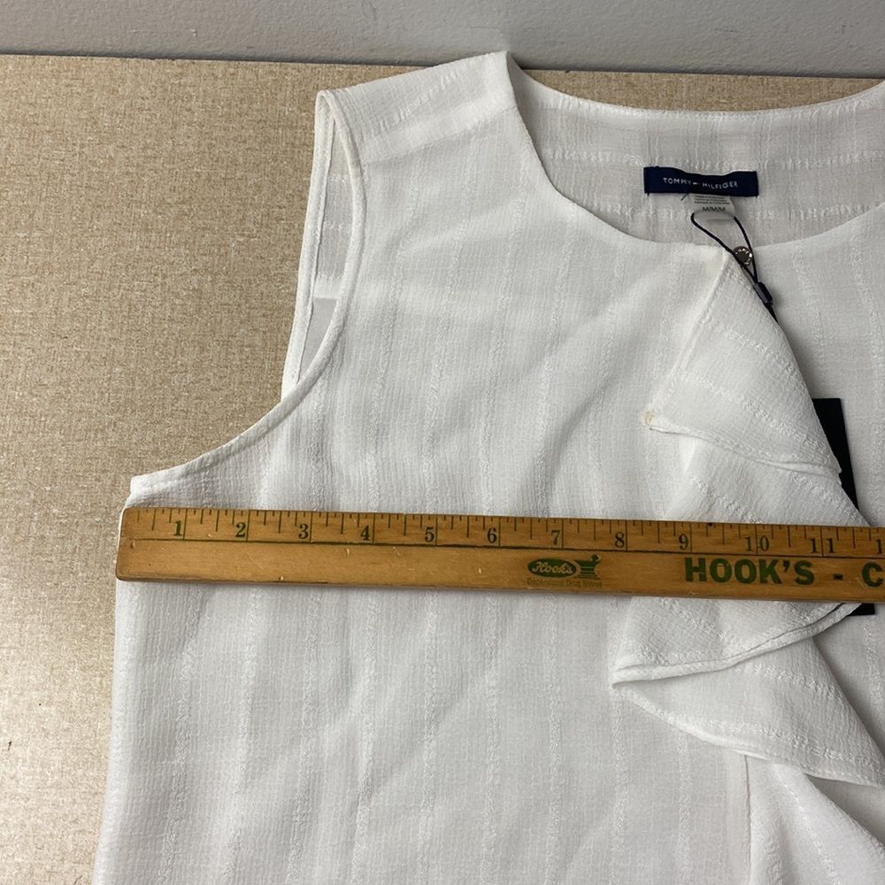 TOMMY HILFIGER White Sleeveless Ruffle Front Top M Lined Blouse - Picture 12 of 14